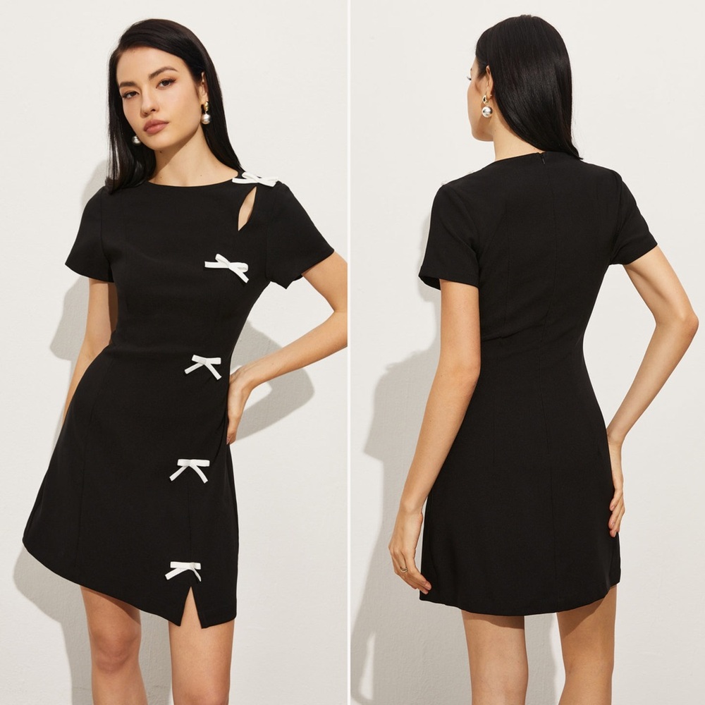 Commense Bow Side Split Short Dress Sz M NWT